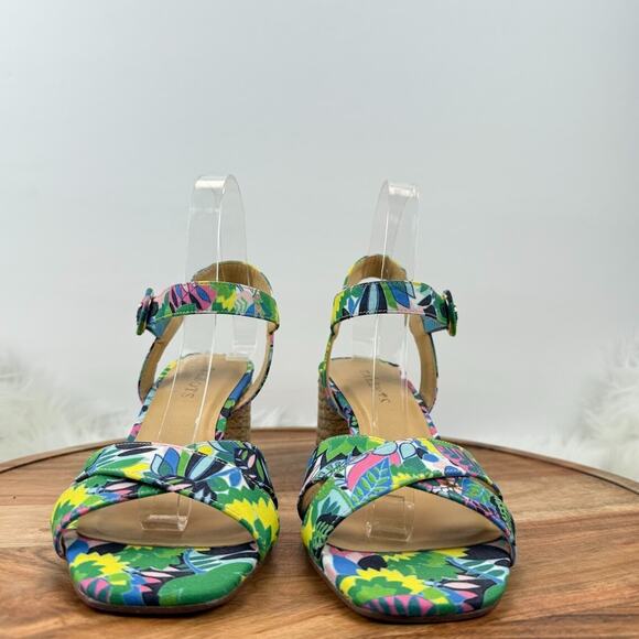 Talbots Floral Tropical Print Block Heel Sz 7.5M Ankle Strap‎ Sandals Colorful - Picture 8 of 15